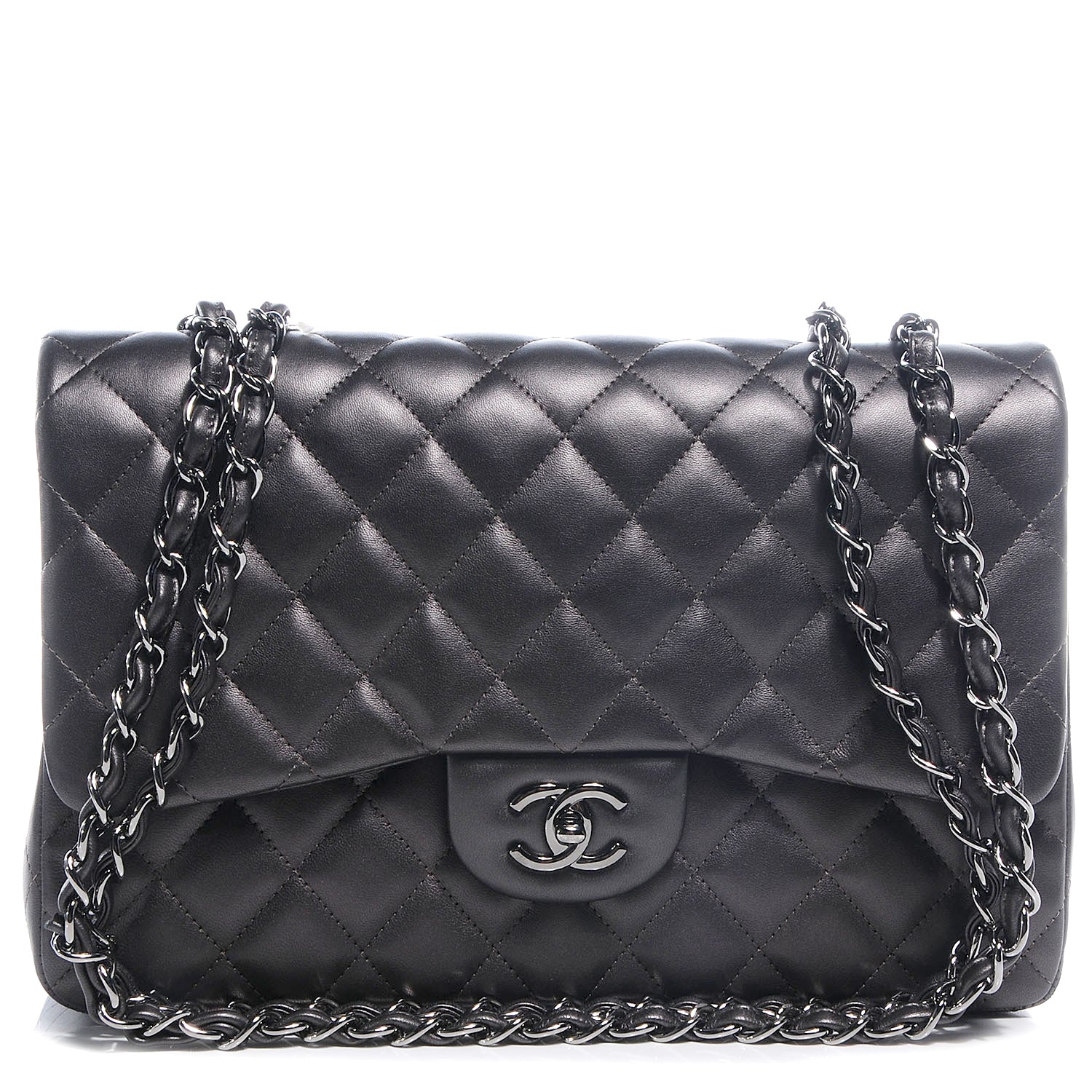 Chanel Lambskin Quilted Jumbo Single Flap Dark Metallic Grey 1 of 9