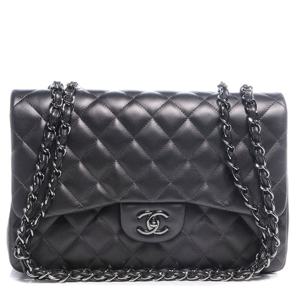 Chanel Lambskin Quilted Jumbo Single Flap Dark Metallic Grey 1 of 9