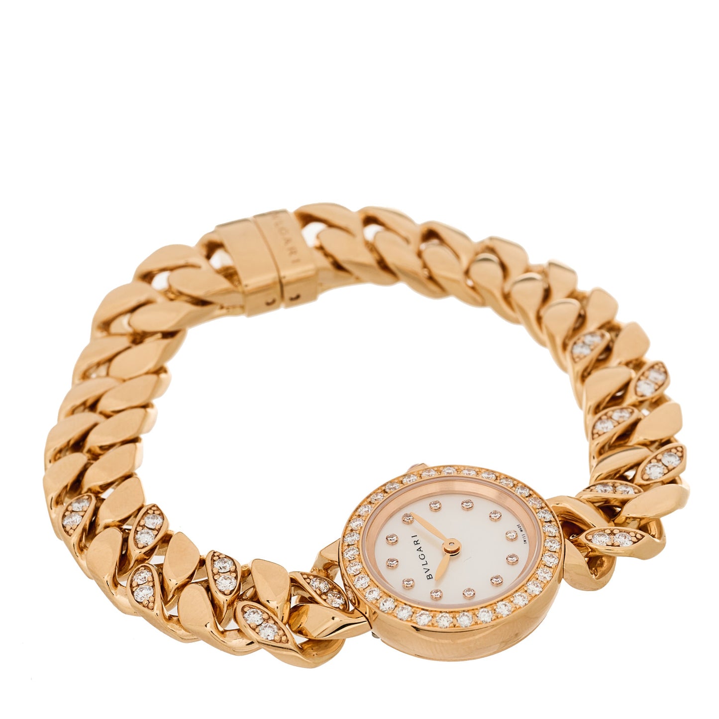 18K Rose Gold Diamond Bezel Mother of Pearl 22mm Piccola Catene Quartz Watch