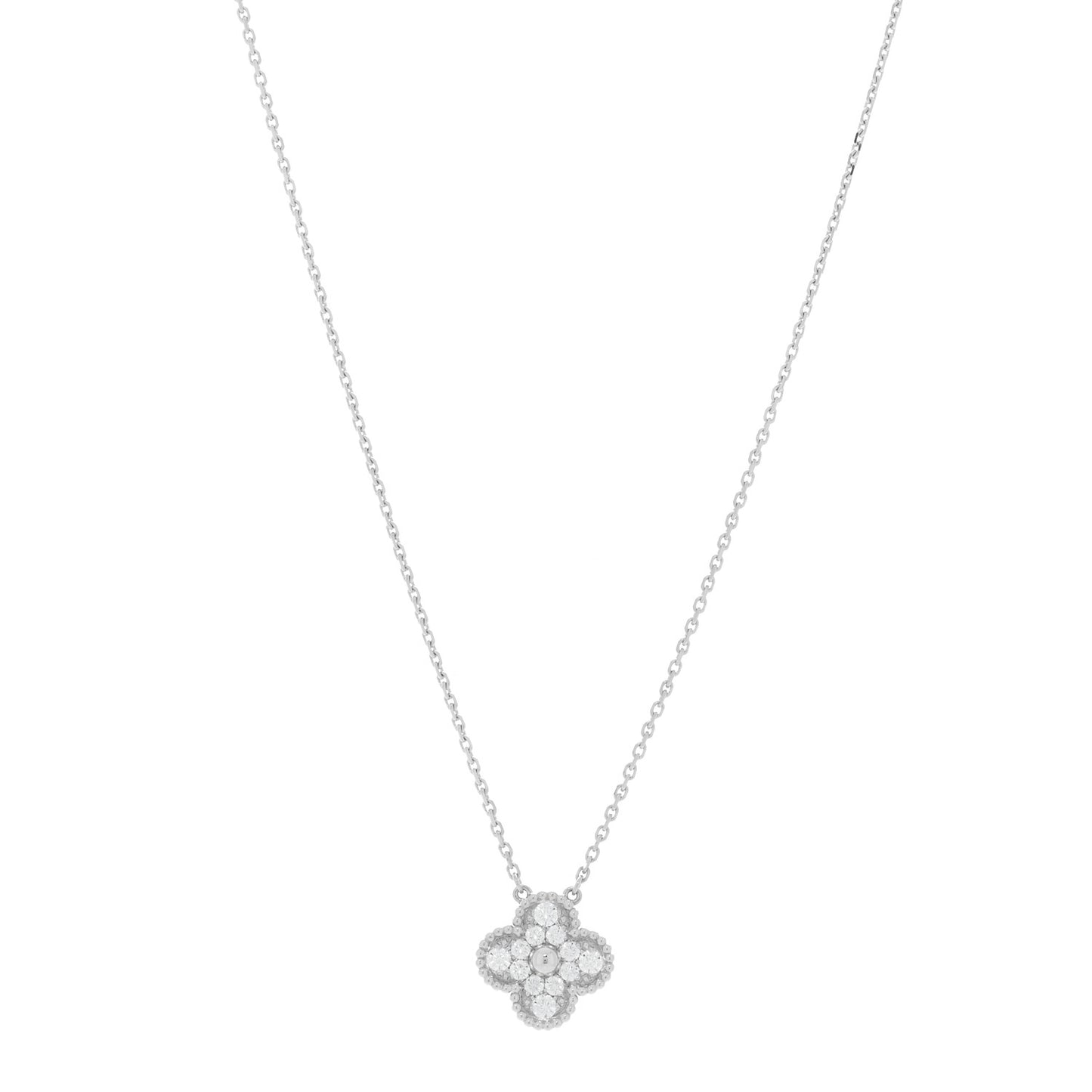 18K White Gold Diamond Vintage Alhambra Pendant Necklace