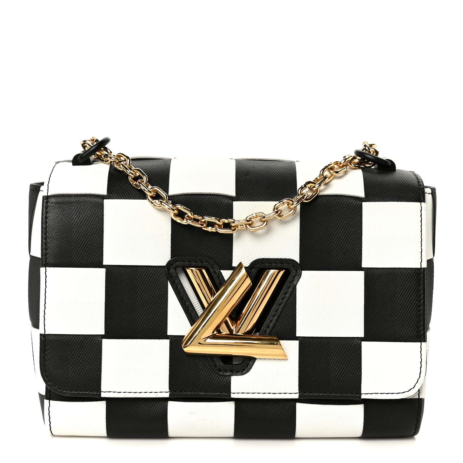 Louis Vuitton Calfskin Damier Tressage Twist Shoulder Bag MM Black White 1 of 10