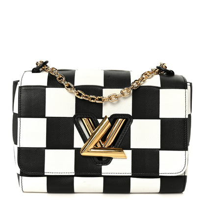 Louis Vuitton Calfskin Damier Tressage Twist Shoulder Bag MM Black White 1 of 10