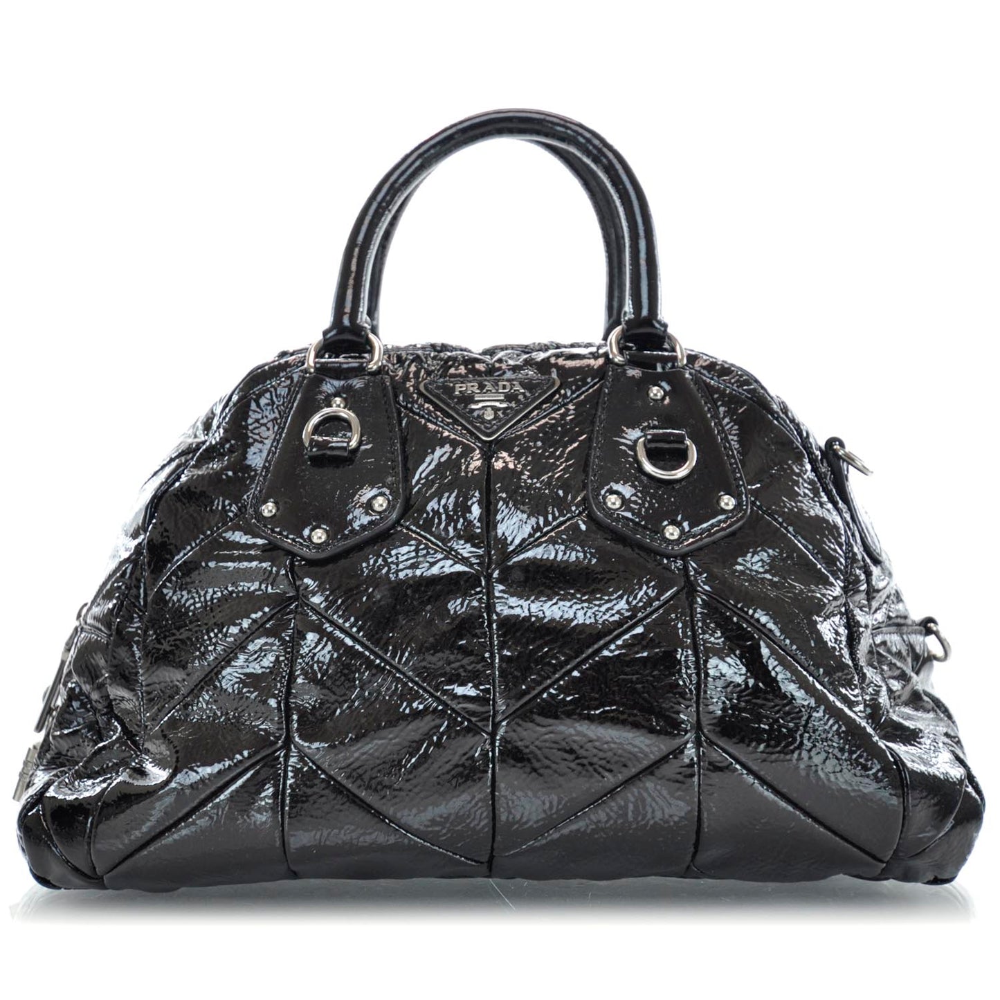 Vernice Chevron Dome Satchel Black