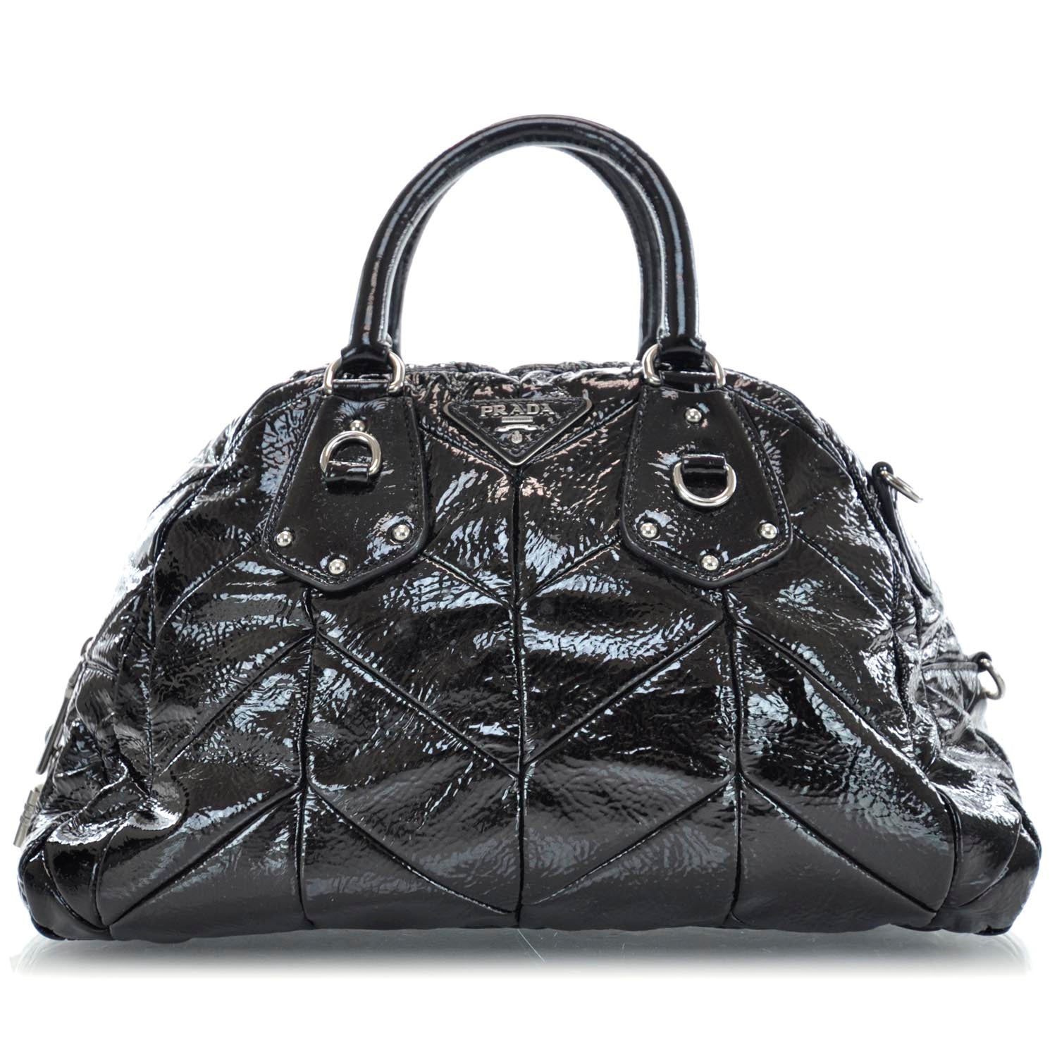 Prada Vernice Chevron Dome Satchel Black 1 of 10