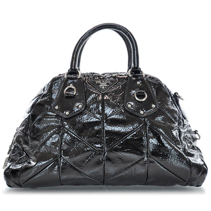 Prada Vernice Chevron Dome Satchel Black 1 of 10