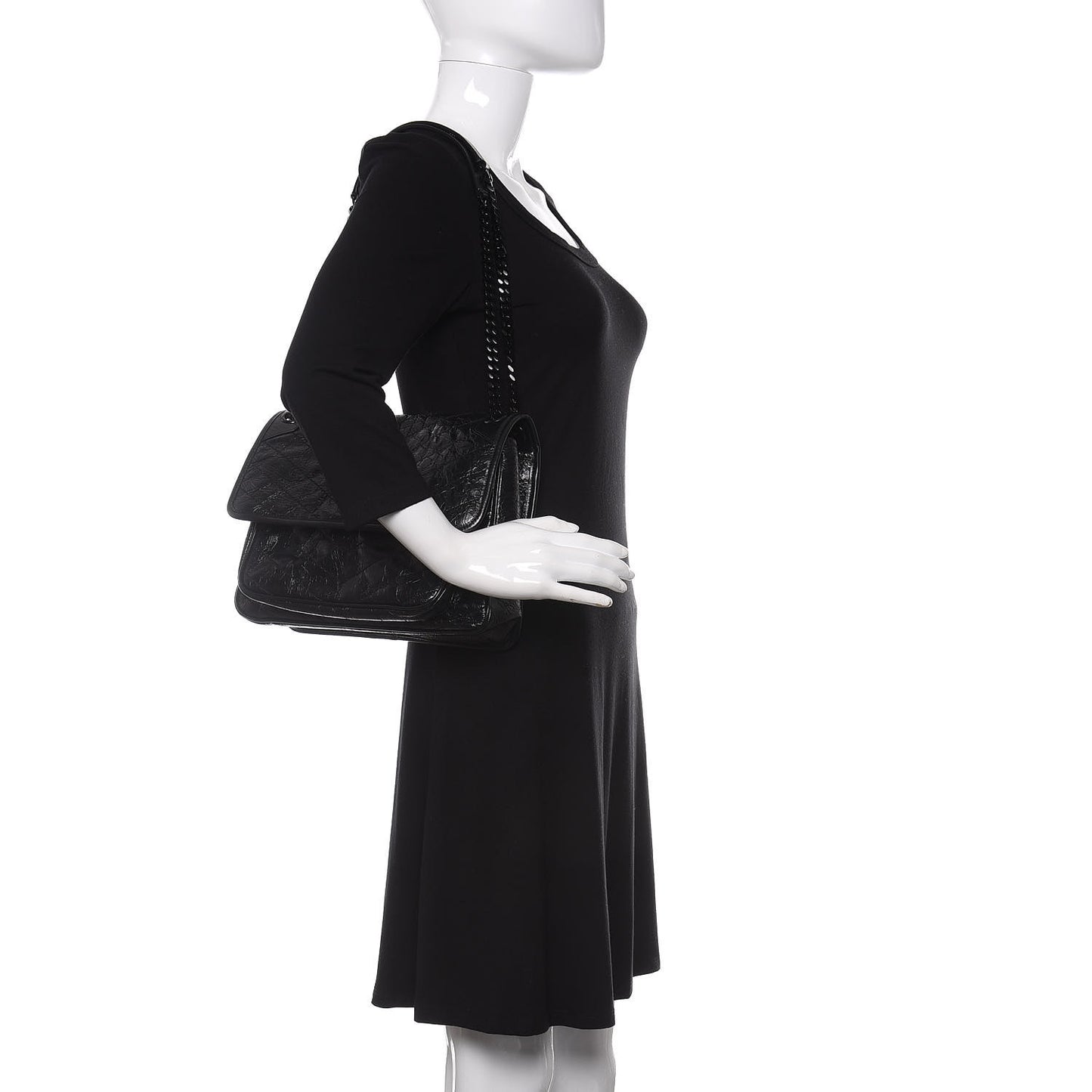 Crinkled Calfskin Matelasse Monogram Medium Niki Chain Satchel Black