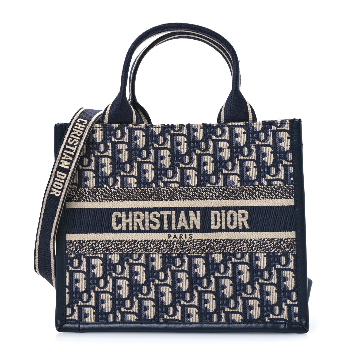 Christian Dior Oblique Calfskin Small Book Tote With Strap Blue Multicolor 1 of 12