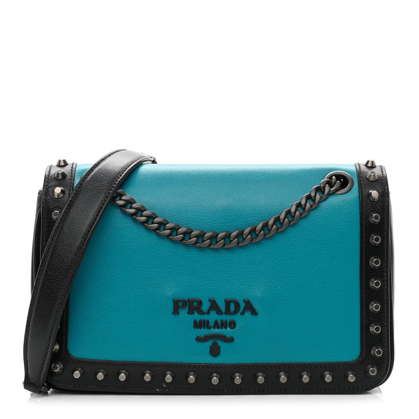 Glace Calfskin Studded Crossbody Turchese Black