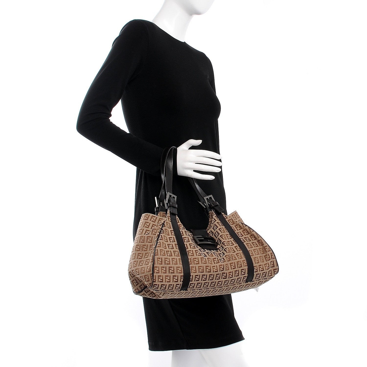 Fendi Zucchino Cuoio Shoulder Bag Mogano Panna Testa di Moro 2 of 11