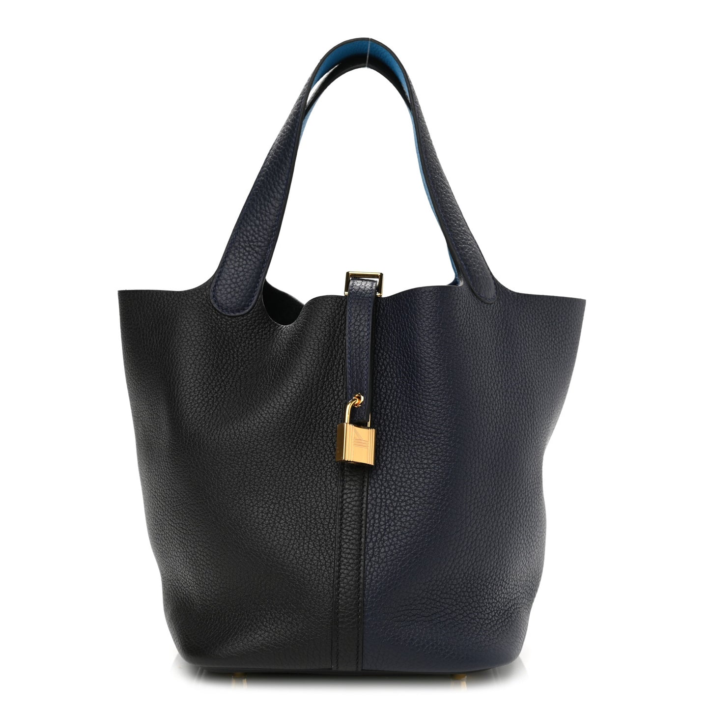 Taurillon Clemence Casaque Picotin Lock 22 MM Bleu Nuit Black Blue Frida