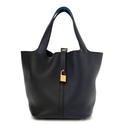 Hermes Taurillon Clemence Casaque Picotin Lock 22 MM Bleu Nuit Black Blue Frida 1 of 11