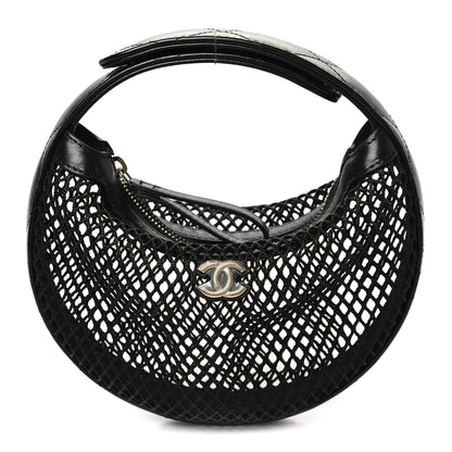 Chanel Mesh Shiny Lambskin Pouch Hobo Black 1 of 10