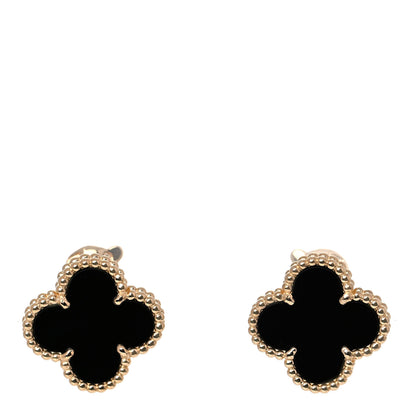 Van Cleef & Arpels 18K Yellow Gold Black Onyx Vintage Alhambra Earrings 1 of 7