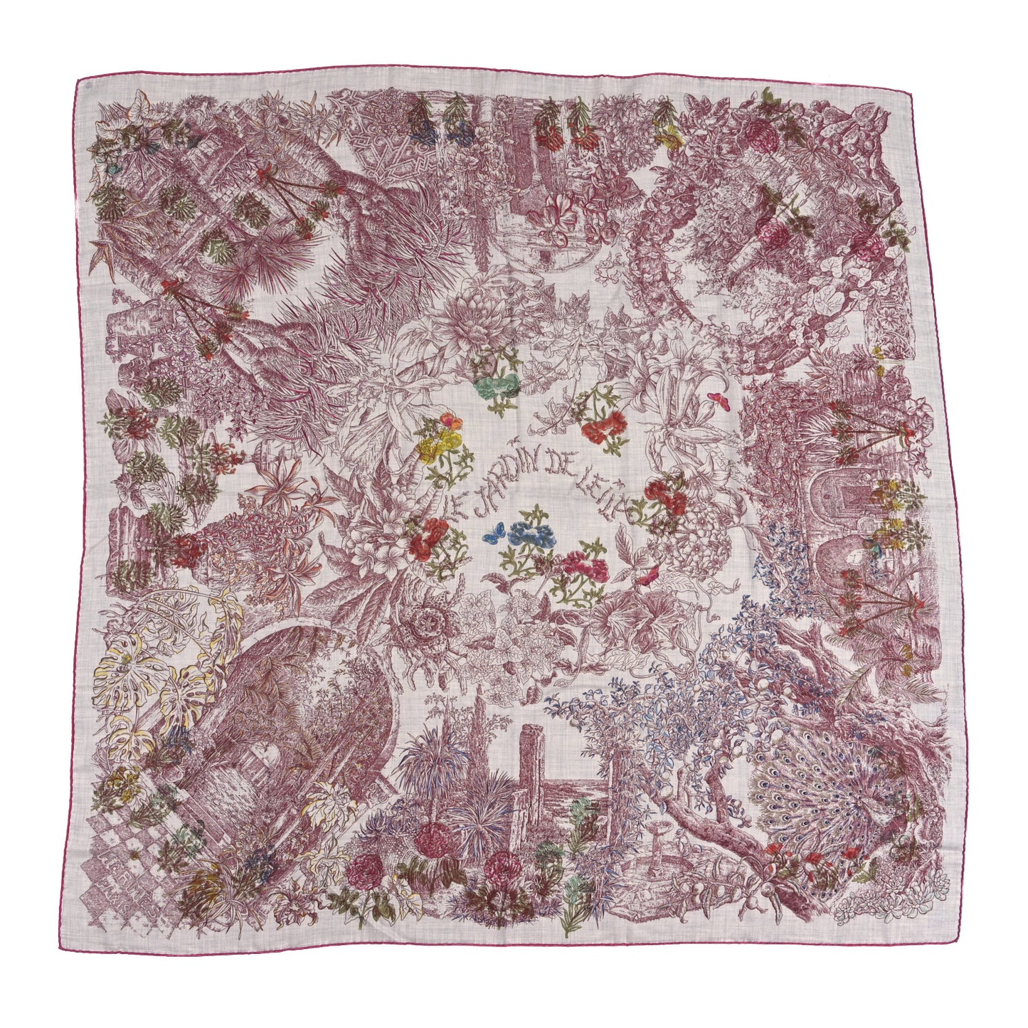 Cashmere Silk Le Jardin De Leila Au Bloc Shawl 140 Gris Chine Rose Multicolor