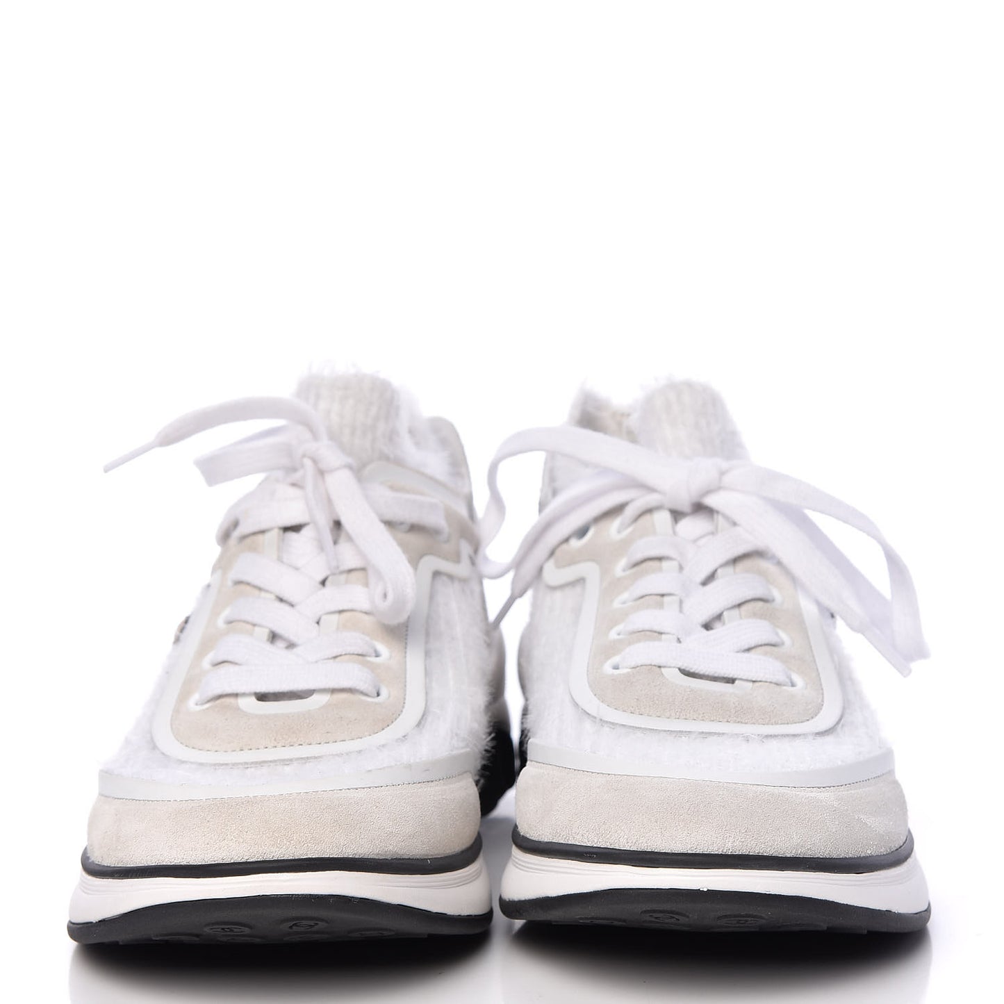 Suede Calfskin Stretch Fabric CC Sneakers 37 White