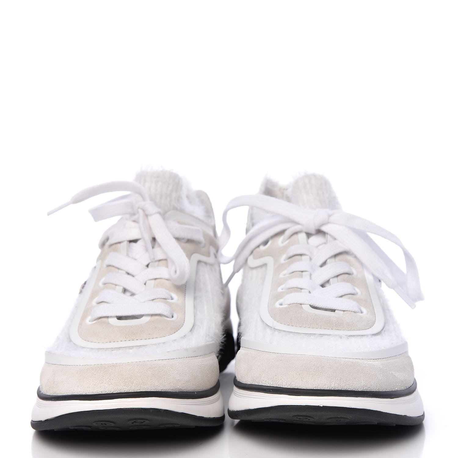 Chanel Suede Calfskin Stretch Fabric CC Sneakers 37 White 2 of 8