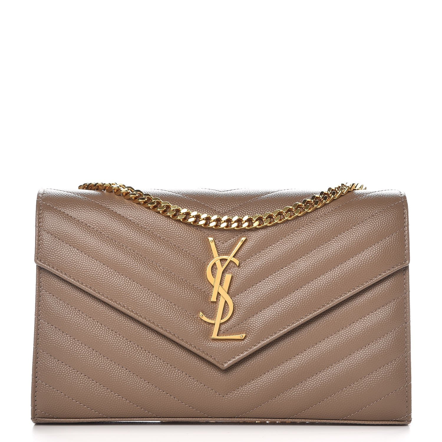 Saint Laurent Grain De Poudre Matelasse Chevron Monogram Chain Wallet Light Taupe 1 of 6