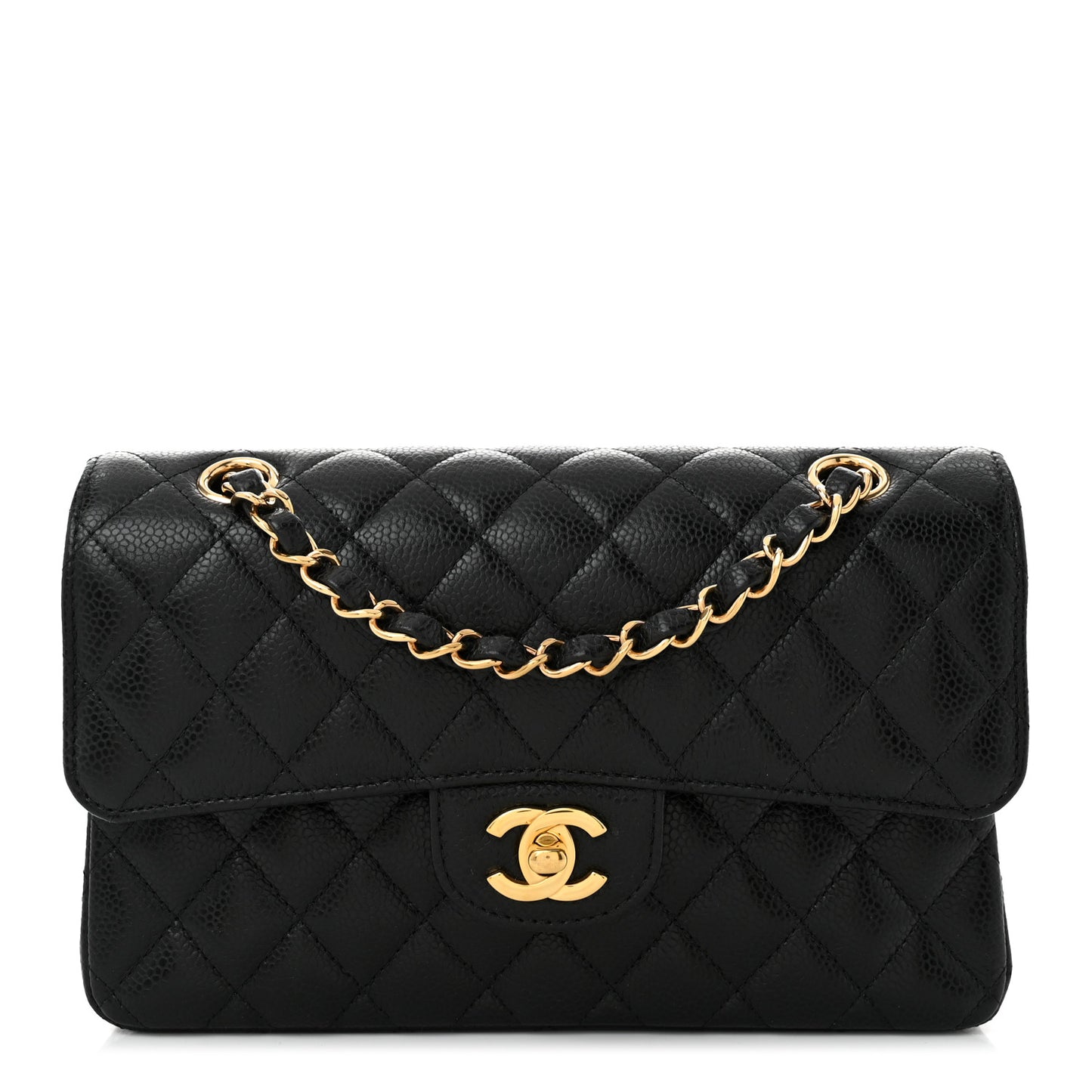 Caviar Quilted Small Double Flap Black
