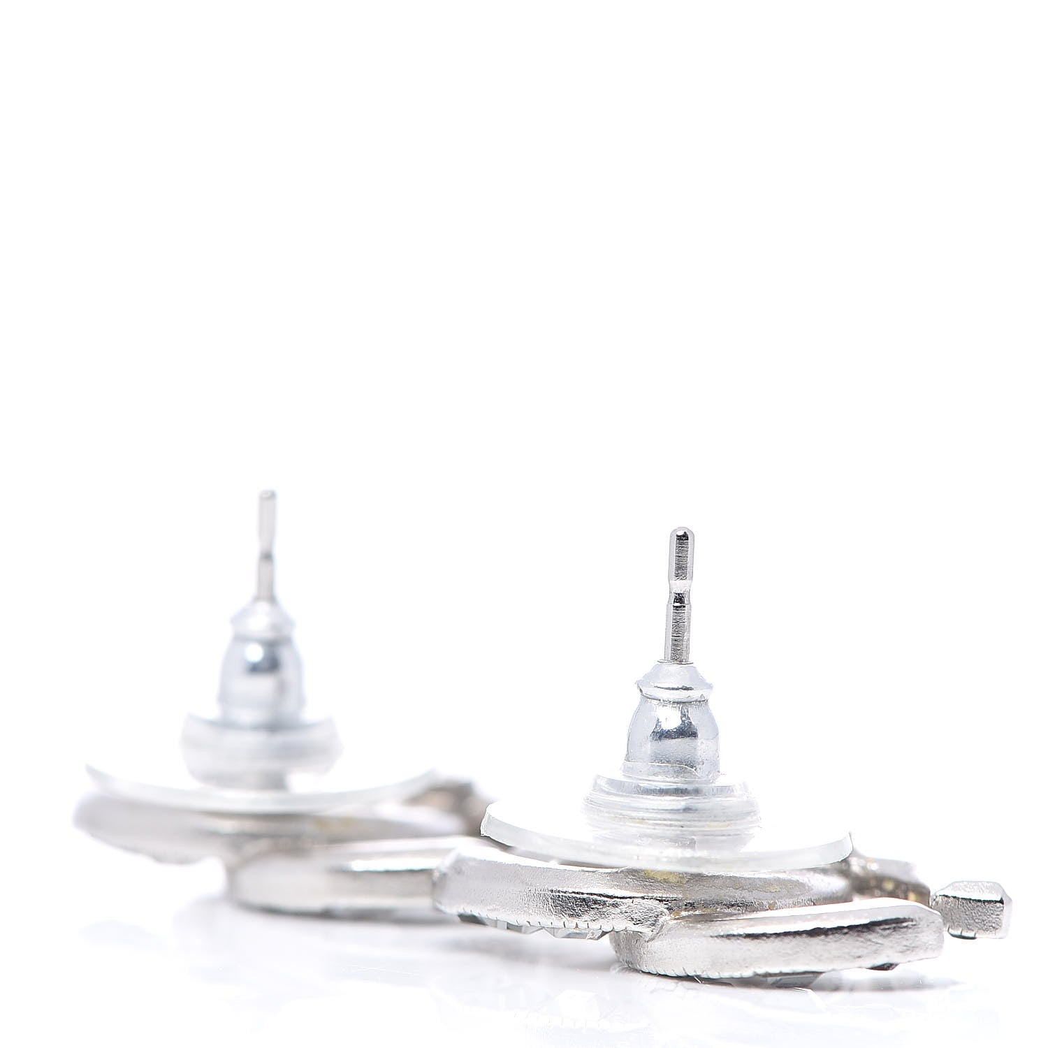 Chanel Baguette Crystal CC Earrings Silver 3 of 5
