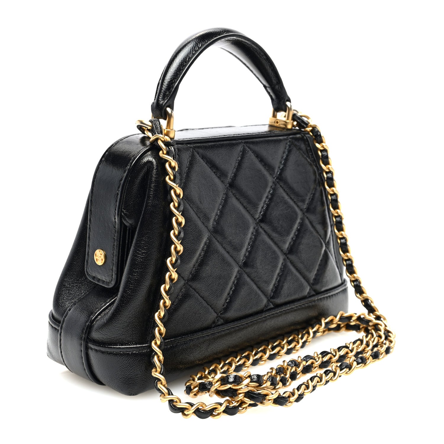 Chanel Shiny Lambskin Quilted Mini Cocodoc Top Handle Bag Black 3 of 10