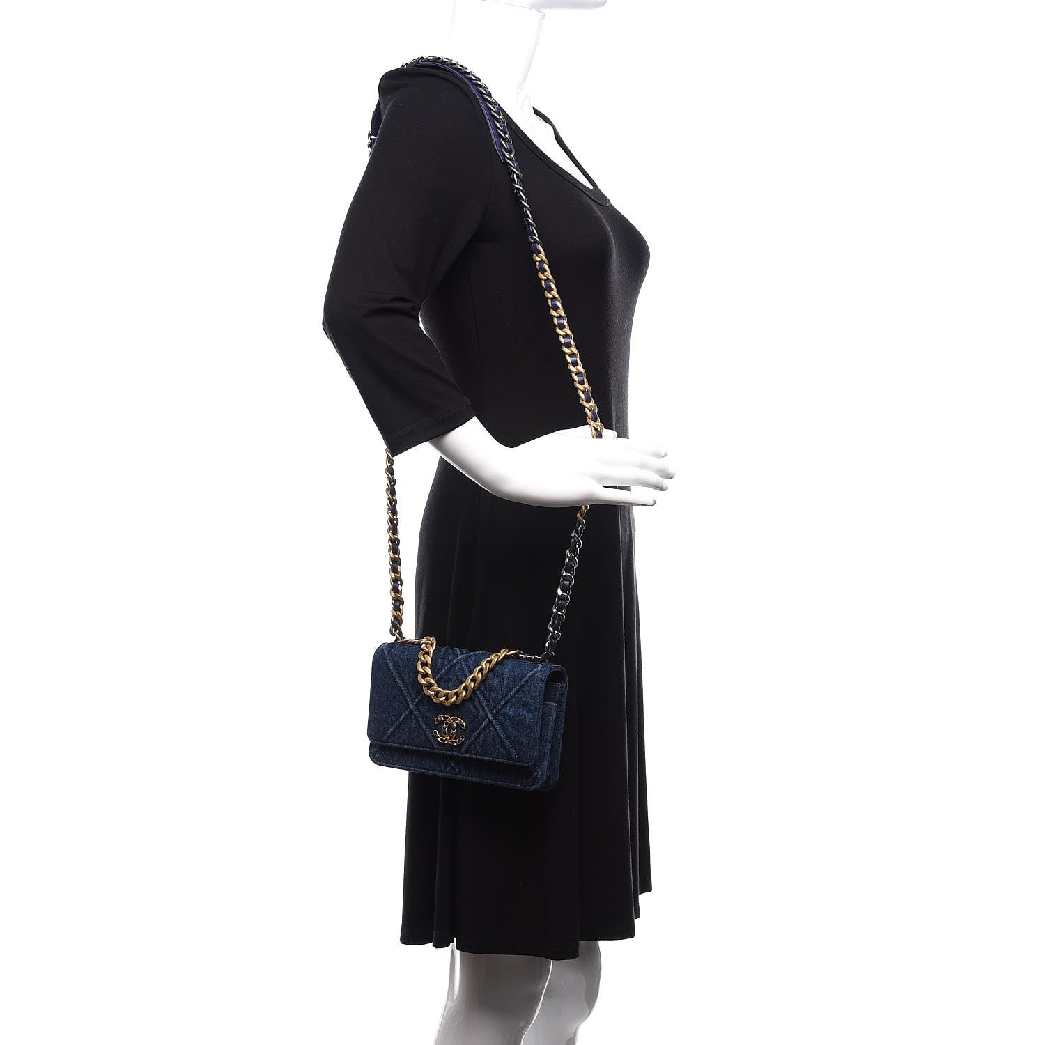 Chanel Denim Quilted 19 Wallet On Chain WOC Blue 2 of 13