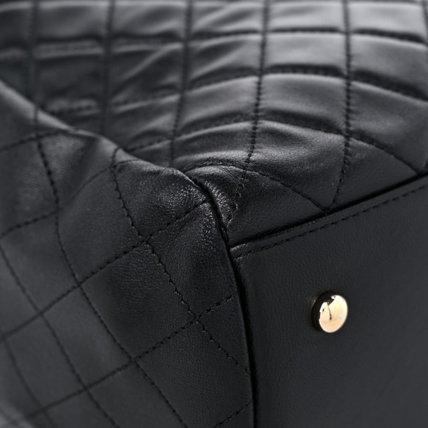 Lambskin Quilted Large Drawstring Bag Black