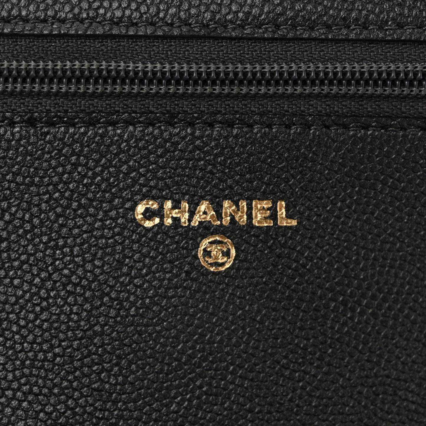Metallic Caviar Chevron Quilted Vintage Mademoiselle Wallet On Chain WOC Charcoal