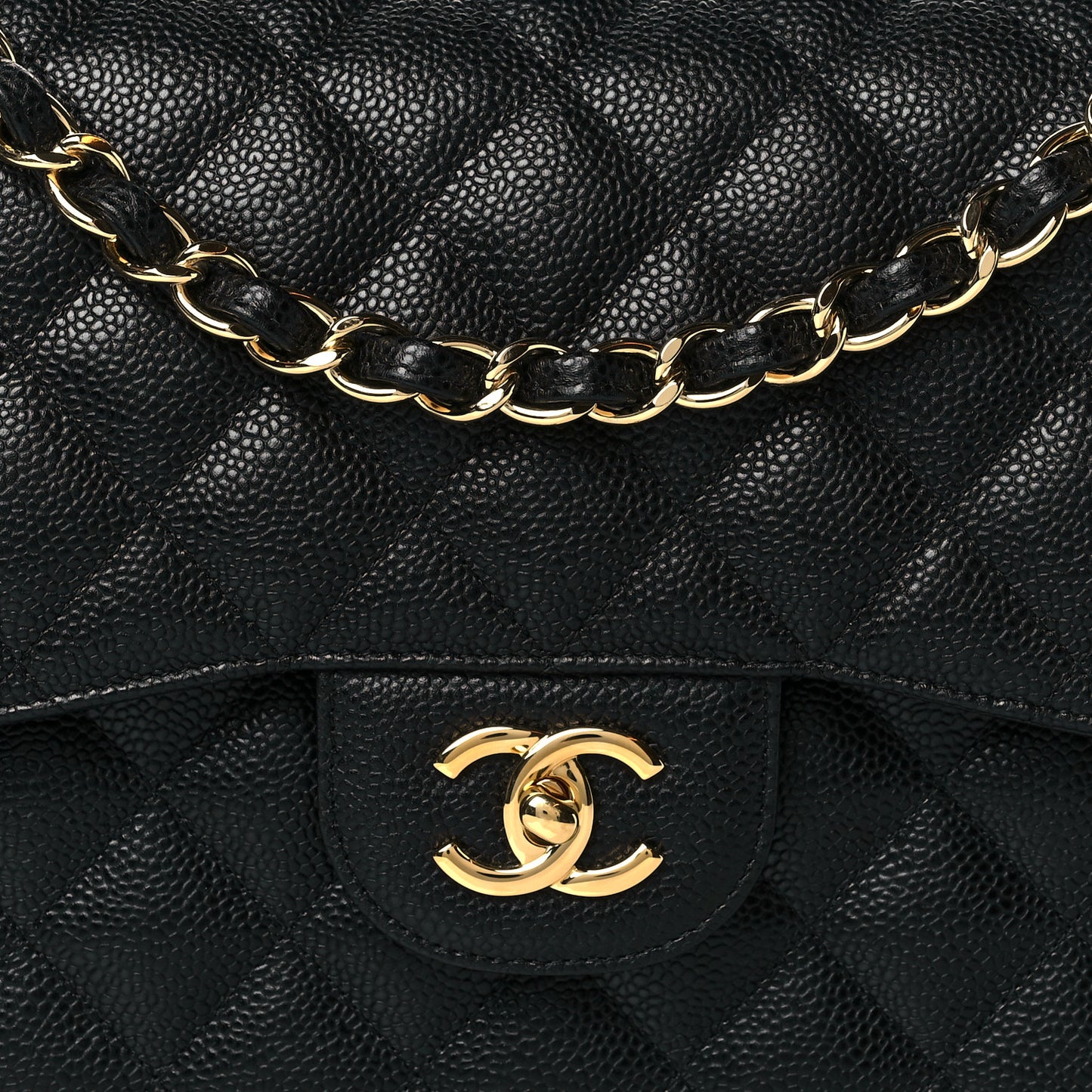 Caviar Quilted Jumbo Double Flap Black