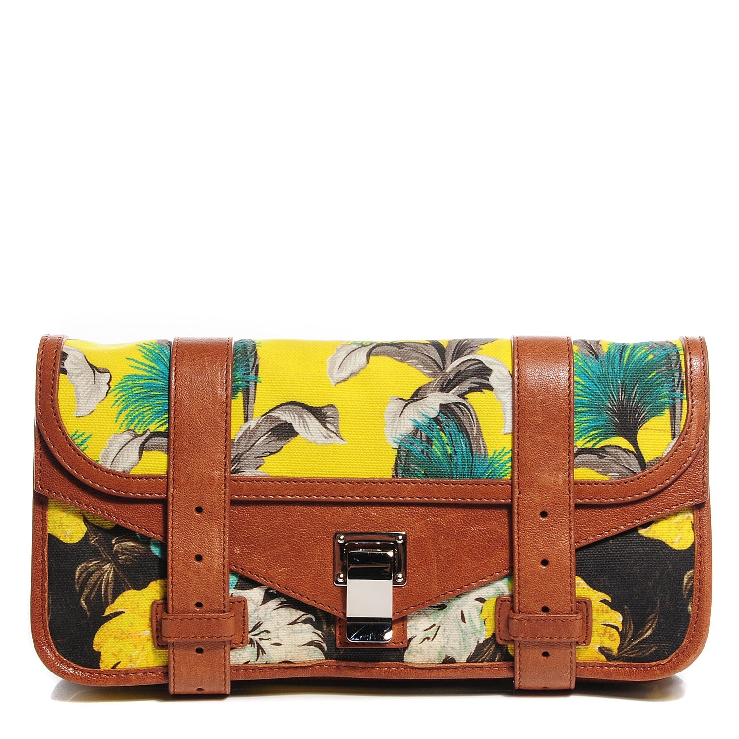 Proenza Schouler Leather Floral Printed Canvas PS1 Pochette Clutch Yellow 1 of 10