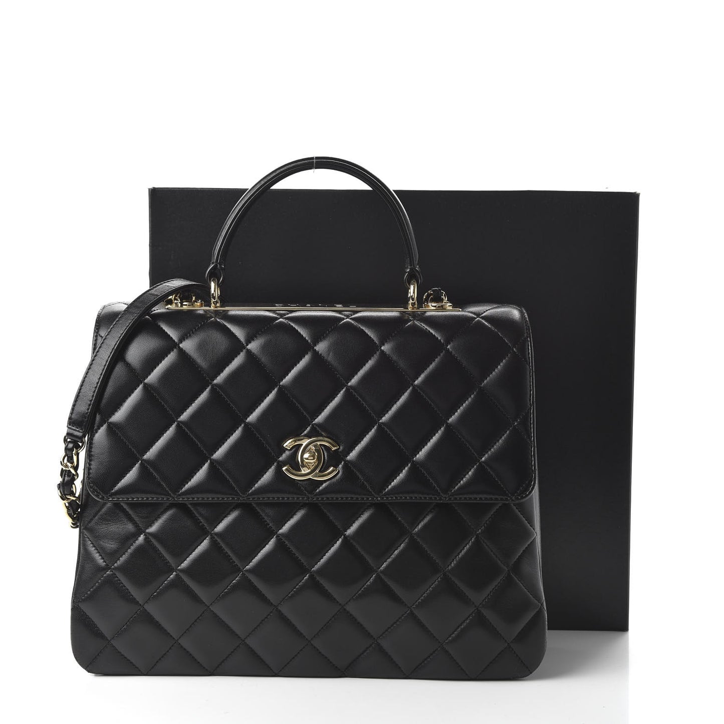 Lambskin Quilted Large Trendy CC Dual Handle Flap Bag Black