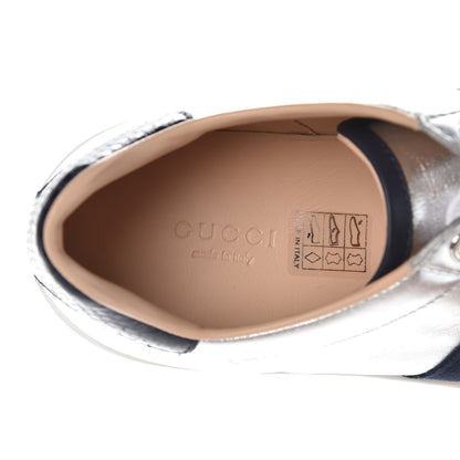 Gucci Ayers Calfskin Womens New Ace Sneaker 37.5 Silver 8 of 10