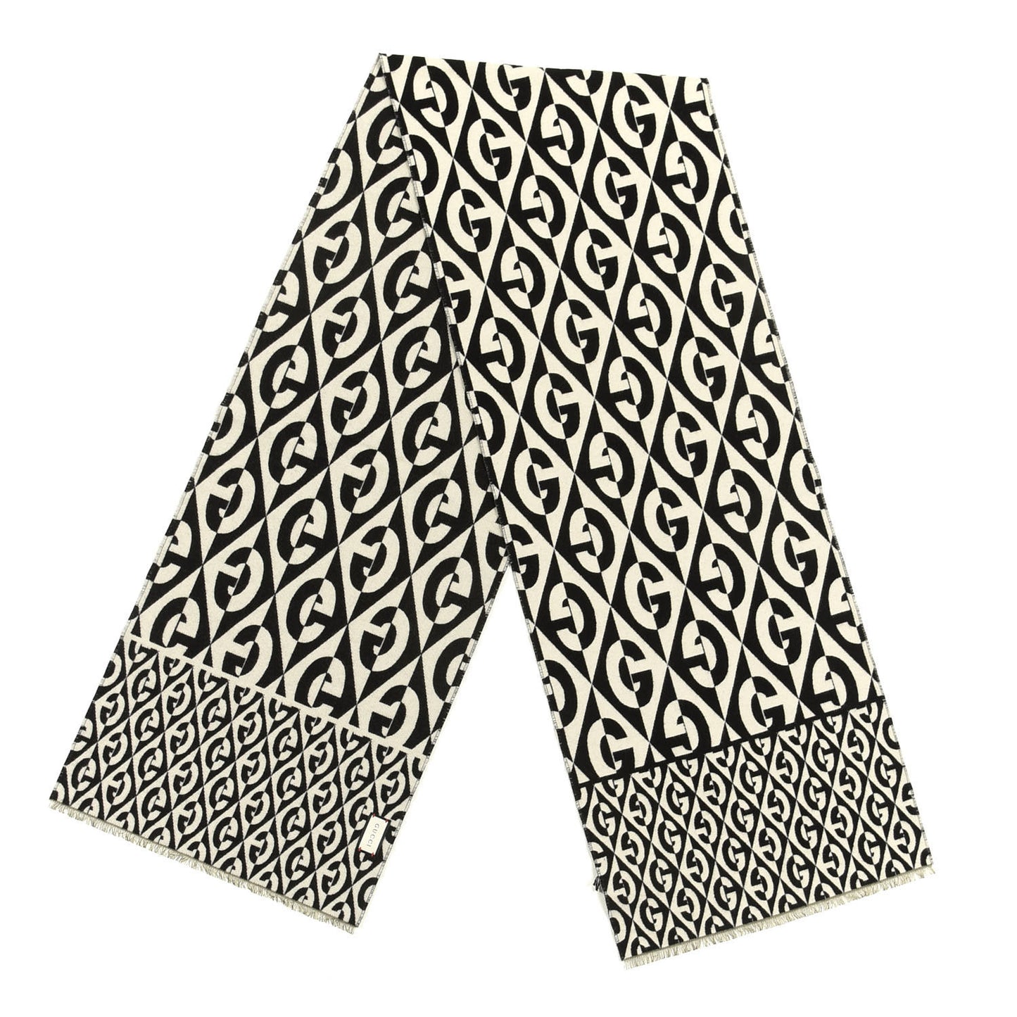 Wool Cotton Jacquard G Rhombus Scarf Black Ivory