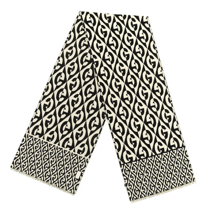 Gucci Wool Cotton Jacquard G Rhombus Scarf Black Ivory 2 of 4