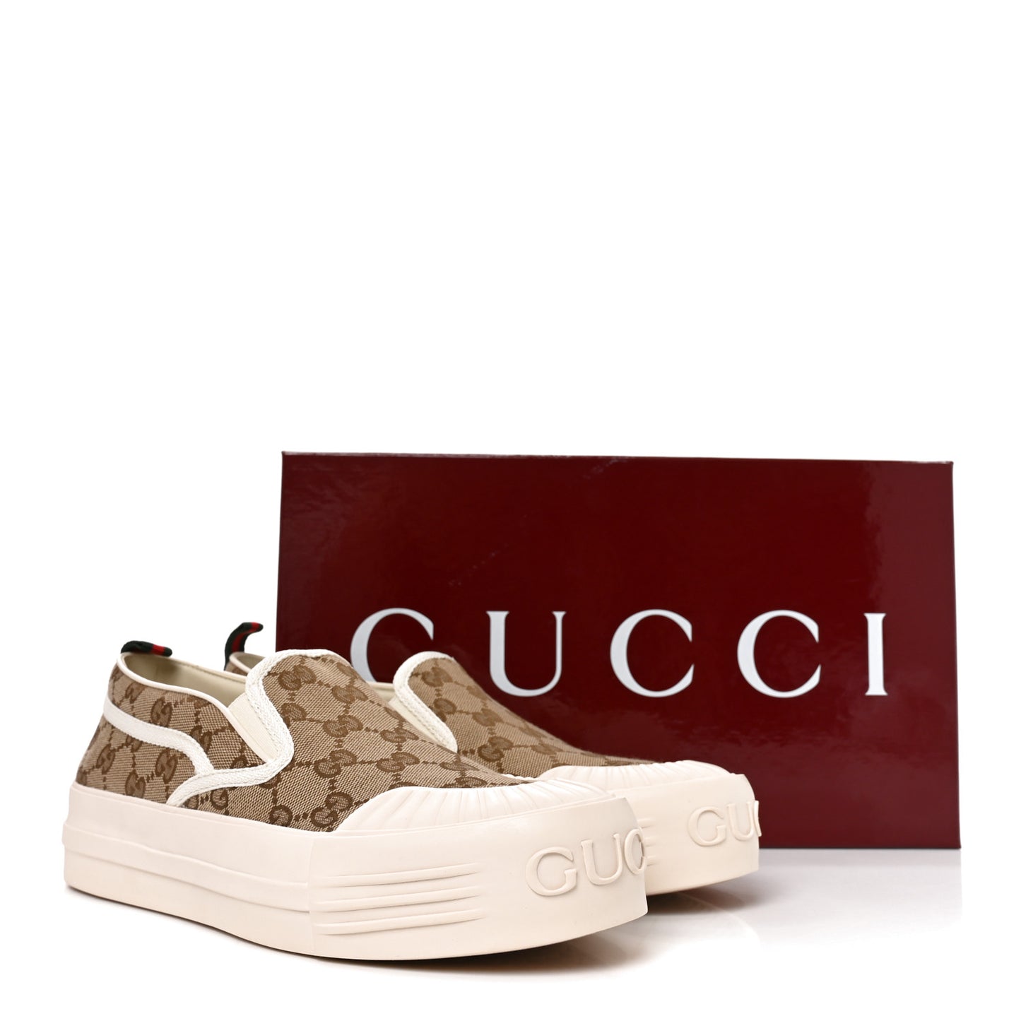 GG Monogram Womens Slip Sneakers 40 Beige Ebony Mystic White
