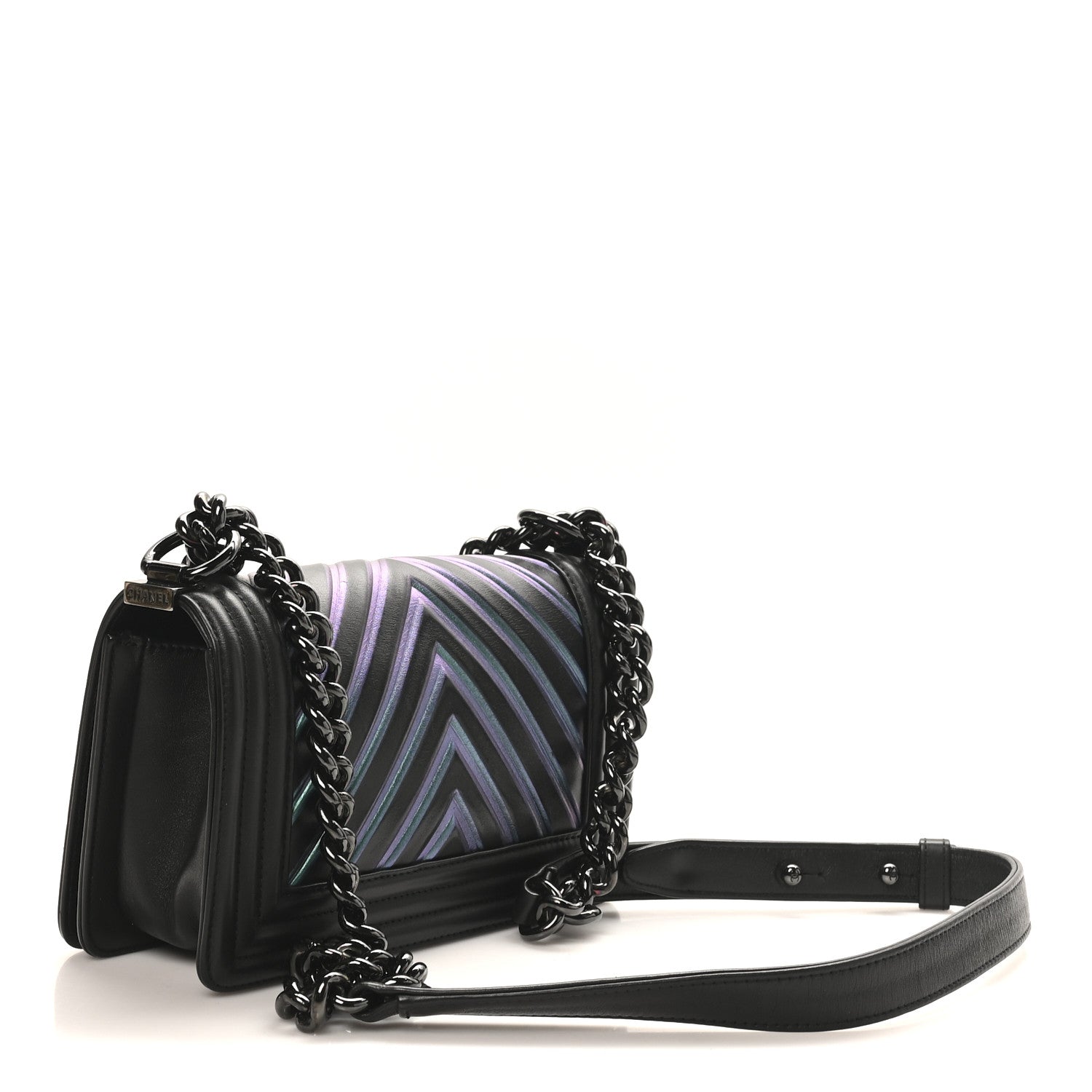 Chanel Calfskin Painted Chevron Embossed Medium Boy Flap Black 3 of 10