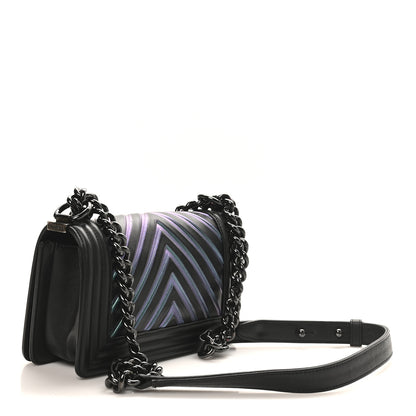 Chanel Calfskin Painted Chevron Embossed Medium Boy Flap Black 3 of 10