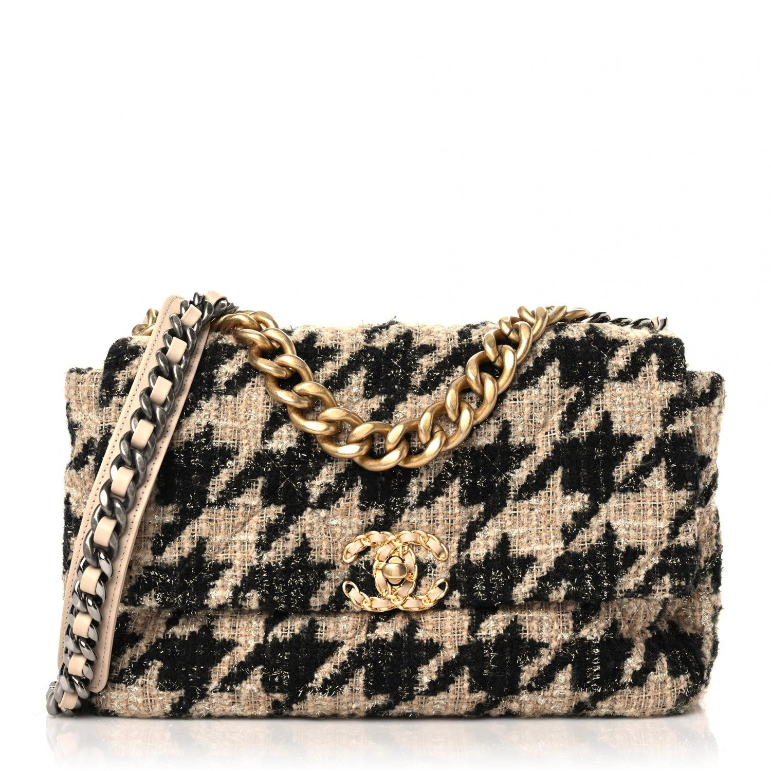 Chanel Tweed Large Chanel 19 Flap Beige Black 1 of 9