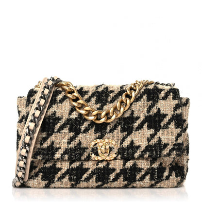 Chanel Tweed Large Chanel 19 Flap Beige Black 1 of 9