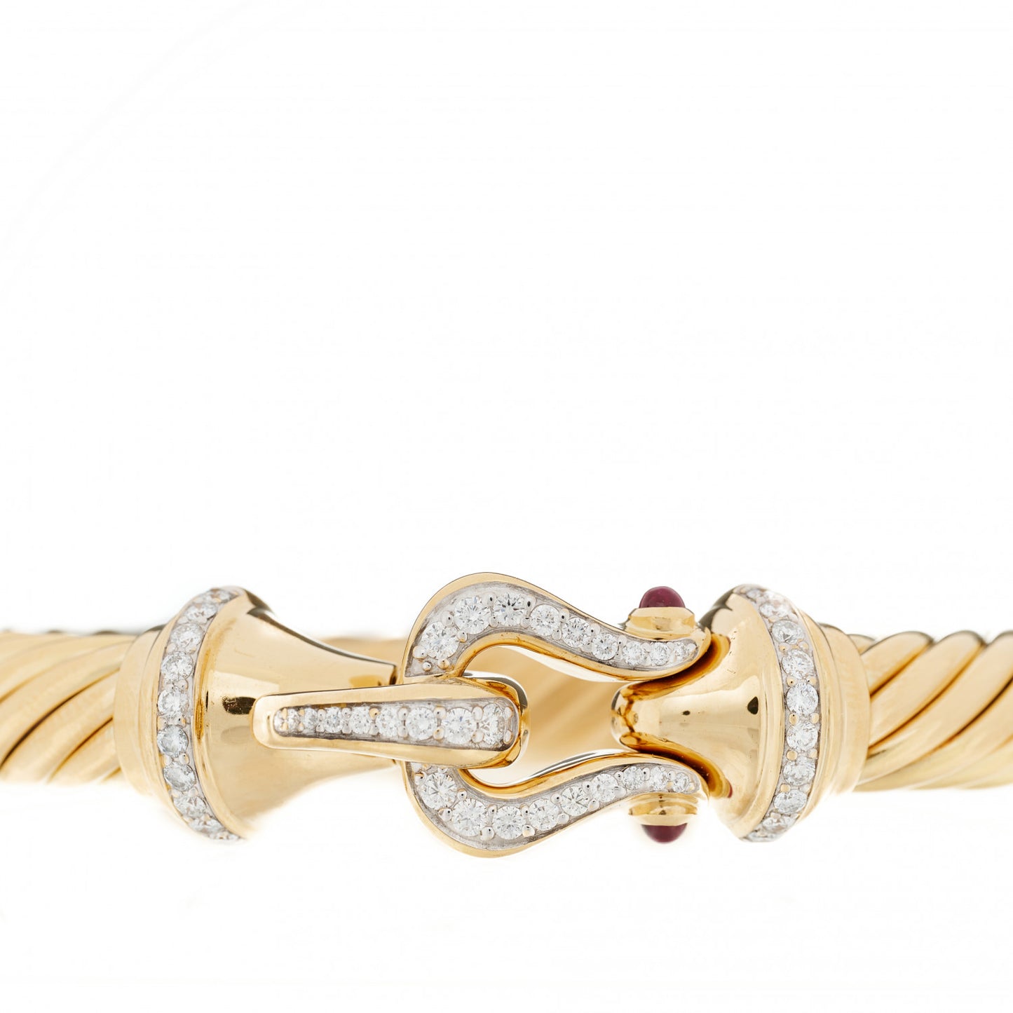 18K Yellow Gold Diamond Ruby 9mm Cable Buckle Bracelet