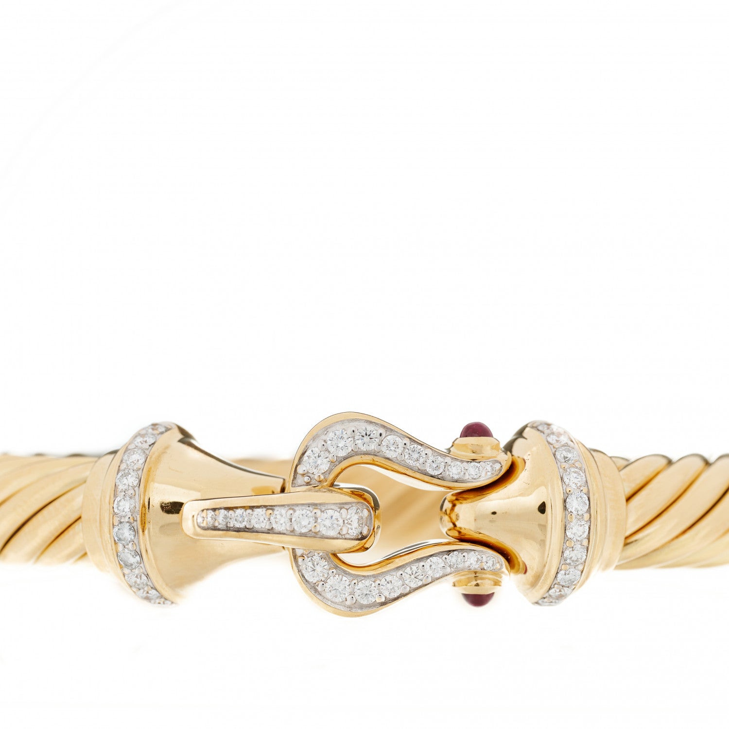 David Yurman 18K Yellow Gold Diamond Ruby 9mm Cable Buckle Bracelet 3 of 6