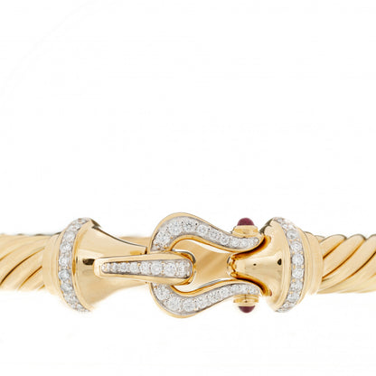 David Yurman 18K Yellow Gold Diamond Ruby 9mm Cable Buckle Bracelet 3 of 6