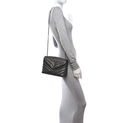 Saint Laurent Calfskin Y Quilted Monogram Small Loulou Chain Satchel Earth 2 of 11