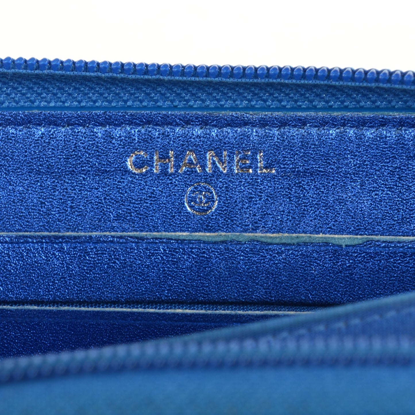 Metallic Patent Quilted Boy Zip Around Wallet Blue