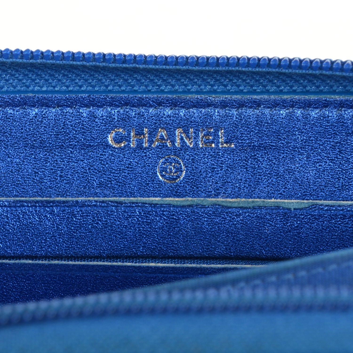 Chanel Metallic Patent Quilted Boy Zip Around Wallet Blue 7 of 9