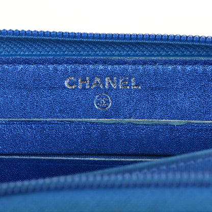 Chanel Metallic Patent Quilted Boy Zip Around Wallet Blue 7 of 9
