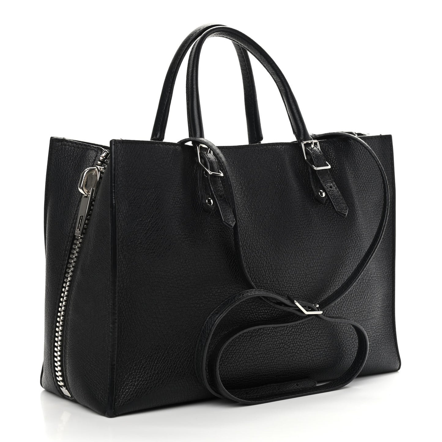 Grained Calfskin Plate Hardware Papier A6 Zip Around Tote Black