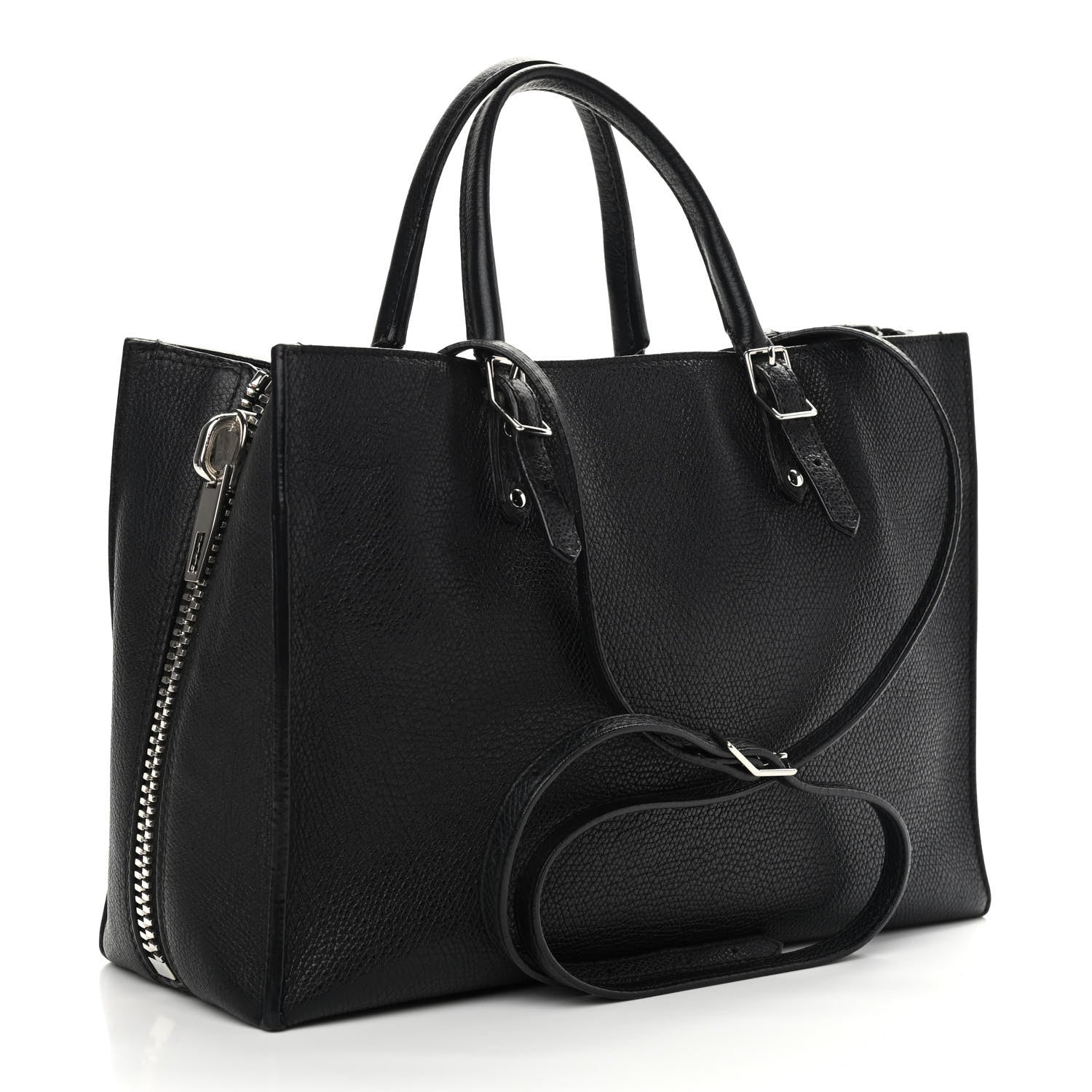 Balenciaga Grained Calfskin Plate Hardware Papier A6 Zip Around Tote Black 2 of 12
