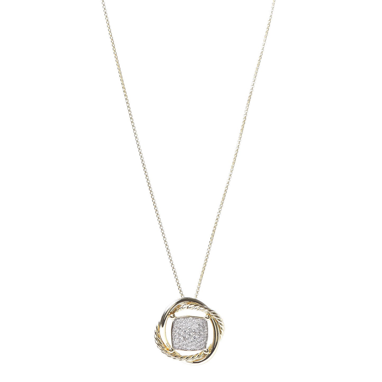 18K Yellow Gold Pave Diamond Crossover Pendant Necklace