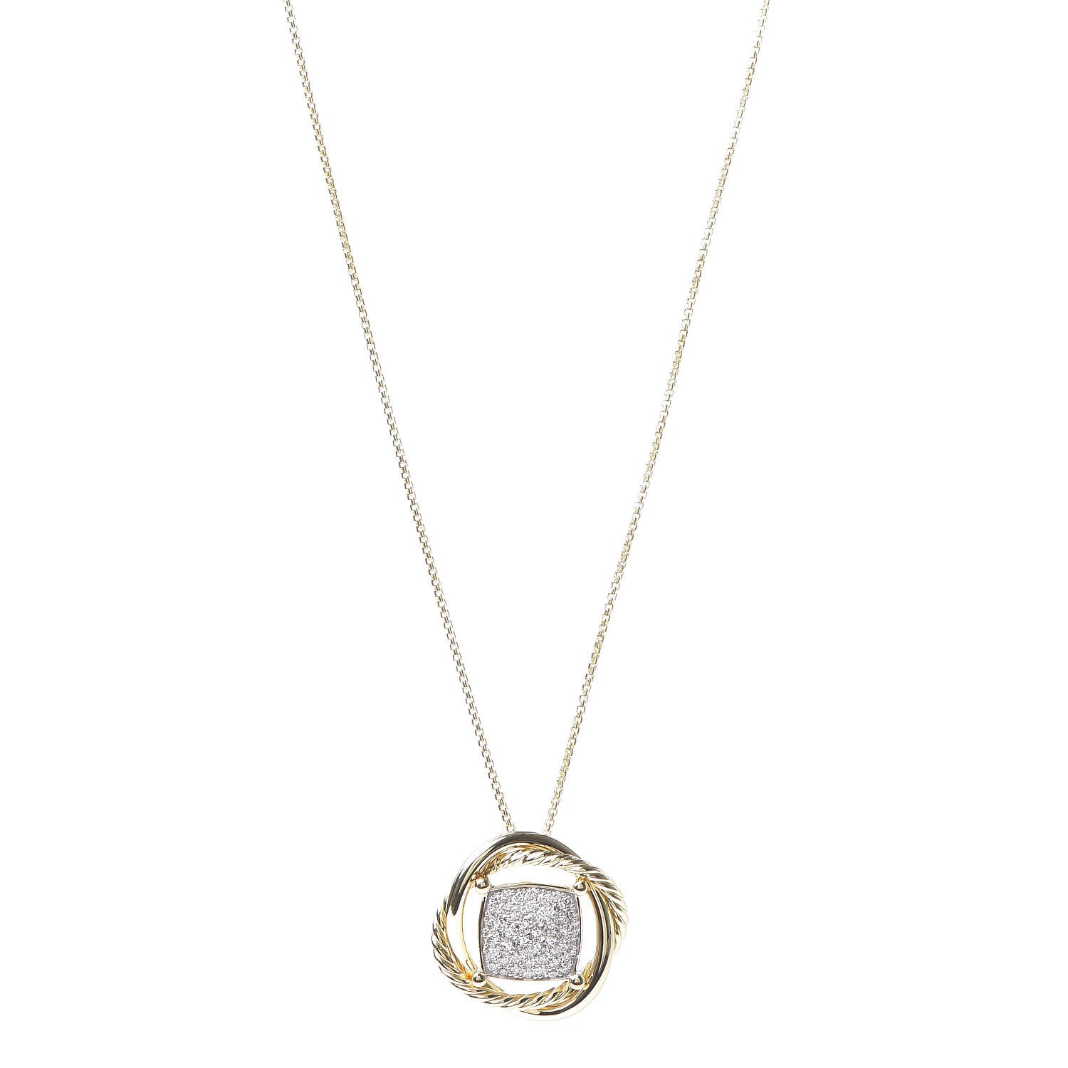 David Yurman 18K Yellow Gold Pave Diamond Crossover Pendant Necklace 1 of 6