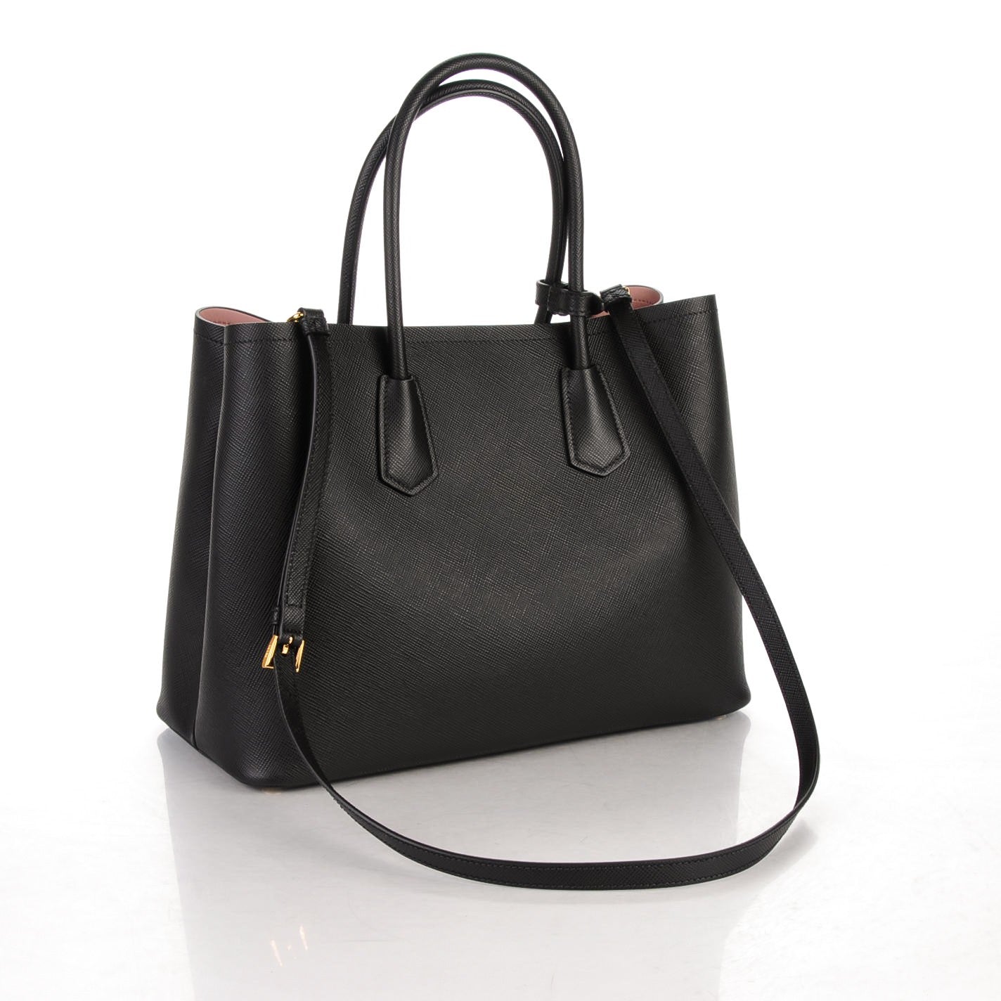 Prada Saffiano Cuir Large Double Bag Black Mughetto 3 of 7